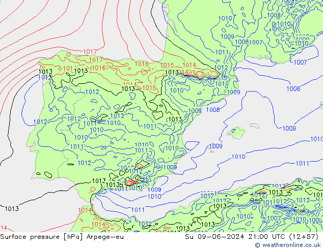 pressão do solo Arpege-eu Dom 09.06.2024 21 UTC