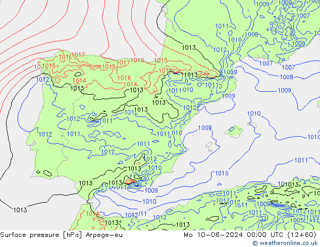 Presión superficial Arpege-eu lun 10.06.2024 00 UTC