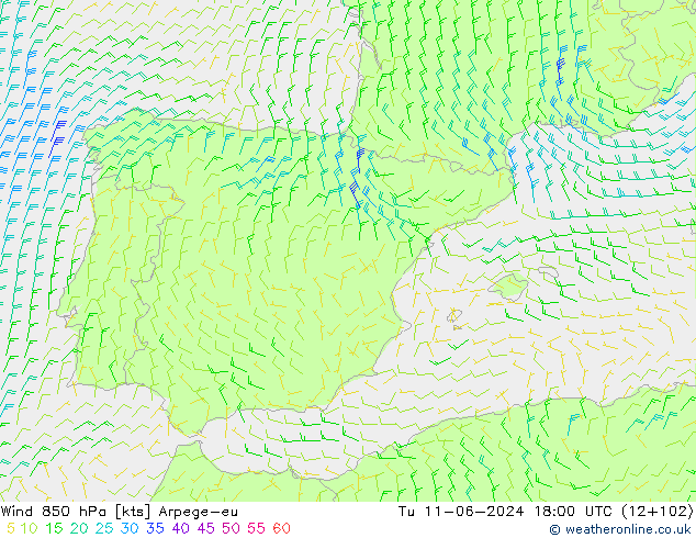 Wind 850 hPa Arpege-eu di 11.06.2024 18 UTC