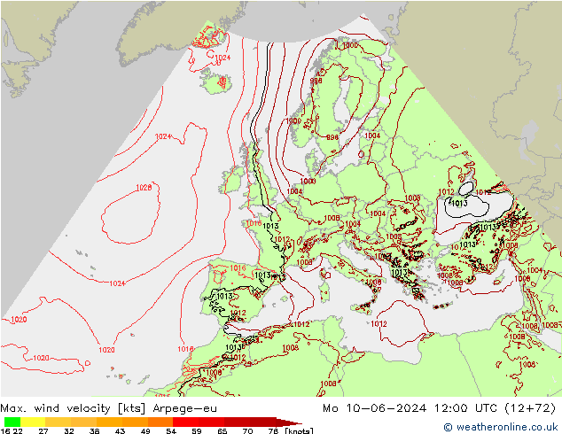 Maks. Rüzgar Hızı Arpege-eu Pzt 10.06.2024 12 UTC