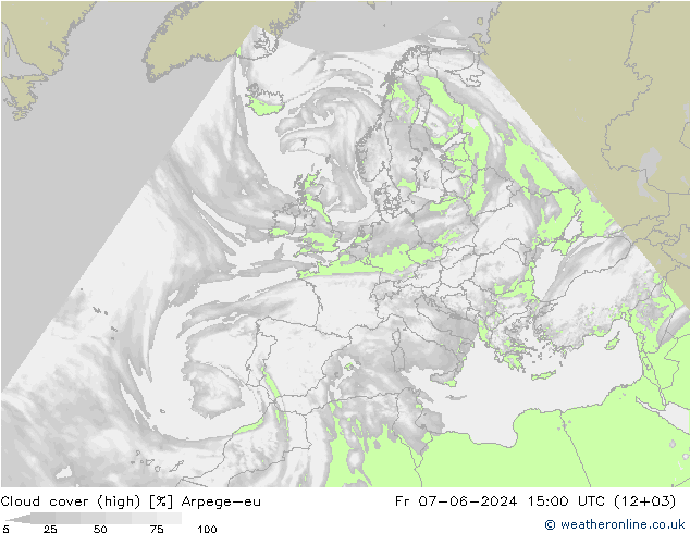 Cloud cover (high) Arpege-eu Fr 07.06.2024 15 UTC