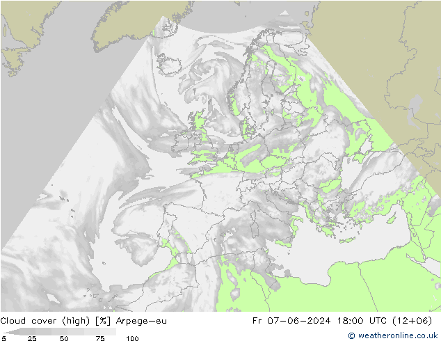 Cloud cover (high) Arpege-eu Fr 07.06.2024 18 UTC