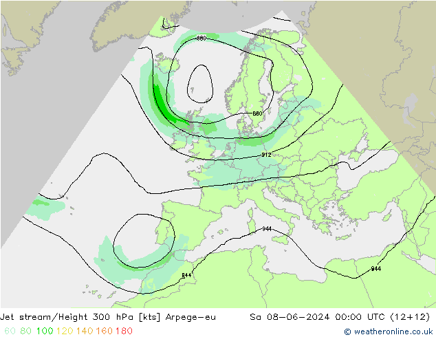 Jet stream/Height 300 hPa Arpege-eu Sa 08.06.2024 00 UTC