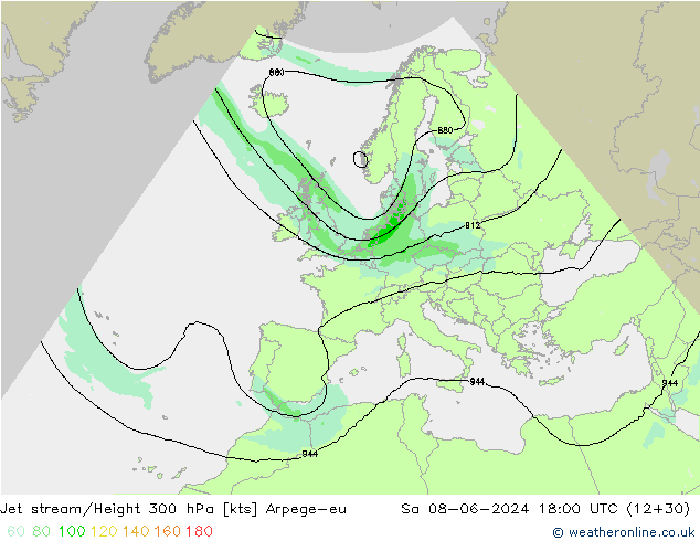 Jet stream/Height 300 hPa Arpege-eu Sa 08.06.2024 18 UTC