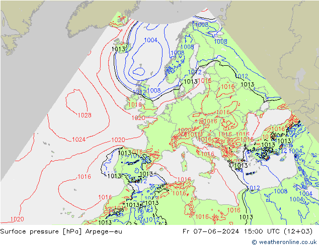 Presión superficial Arpege-eu vie 07.06.2024 15 UTC