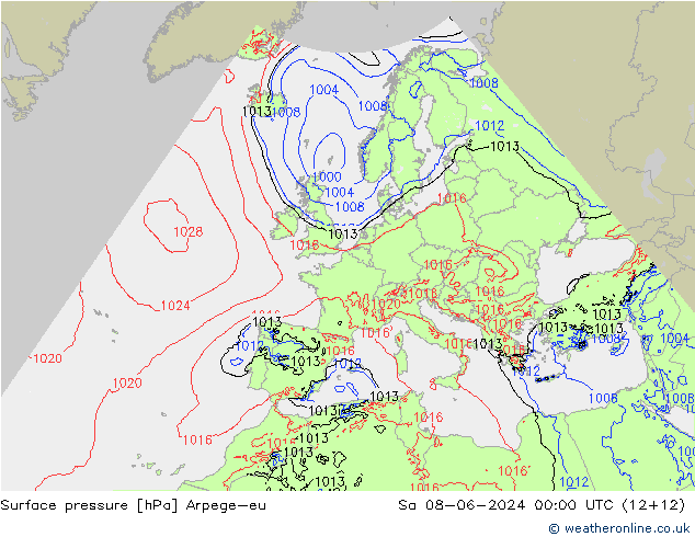 Surface pressure Arpege-eu Sa 08.06.2024 00 UTC