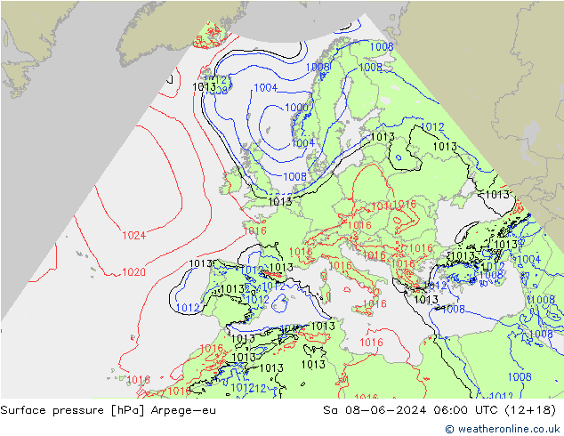 ciśnienie Arpege-eu so. 08.06.2024 06 UTC