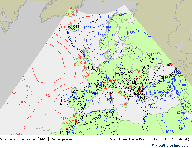 Atmosférický tlak Arpege-eu So 08.06.2024 12 UTC