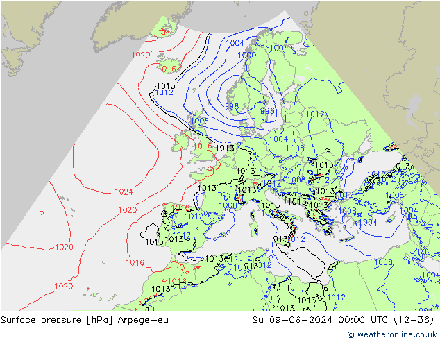 Surface pressure Arpege-eu Su 09.06.2024 00 UTC