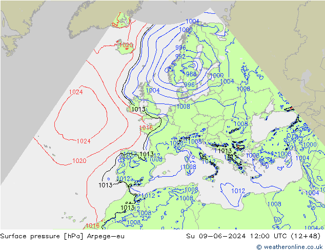 Surface pressure Arpege-eu Su 09.06.2024 12 UTC