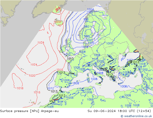 Surface pressure Arpege-eu Su 09.06.2024 18 UTC