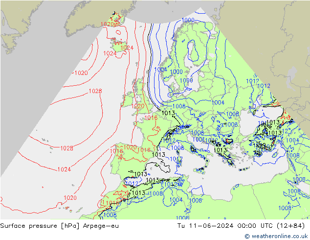 Surface pressure Arpege-eu Tu 11.06.2024 00 UTC