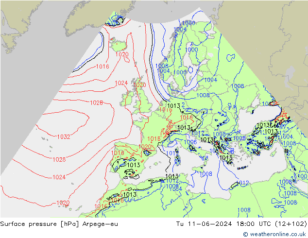Luchtdruk (Grond) Arpege-eu di 11.06.2024 18 UTC