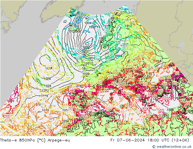 Theta-e 850hPa Arpege-eu Sex 07.06.2024 18 UTC