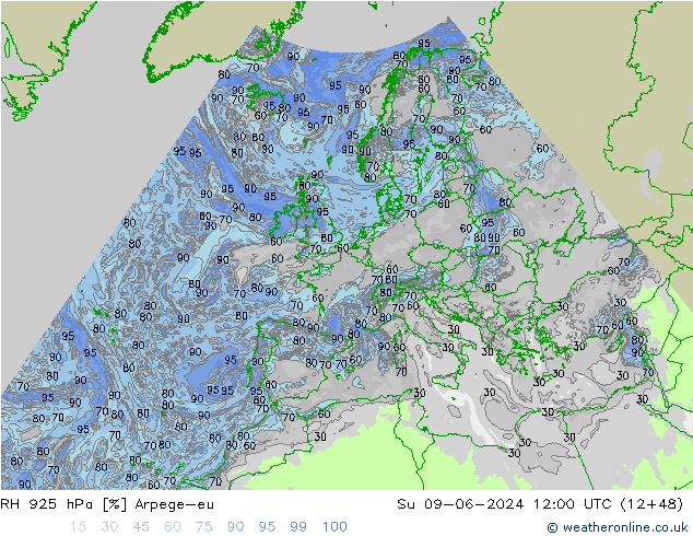 RH 925 hPa Arpege-eu Su 09.06.2024 12 UTC