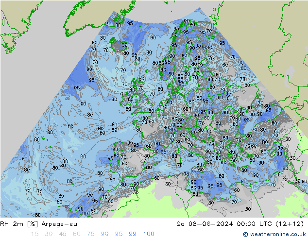 RH 2m Arpege-eu  08.06.2024 00 UTC