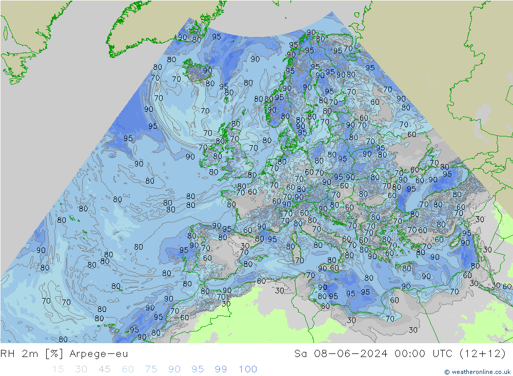 RH 2m Arpege-eu сб 08.06.2024 00 UTC