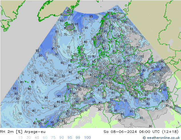 RH 2m Arpege-eu sab 08.06.2024 06 UTC