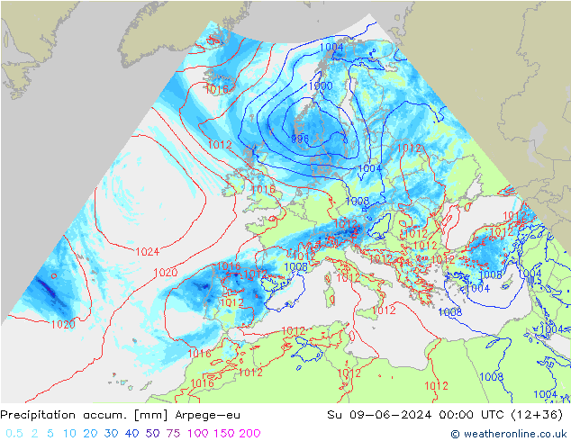 Precipitation accum. Arpege-eu Ne 09.06.2024 00 UTC