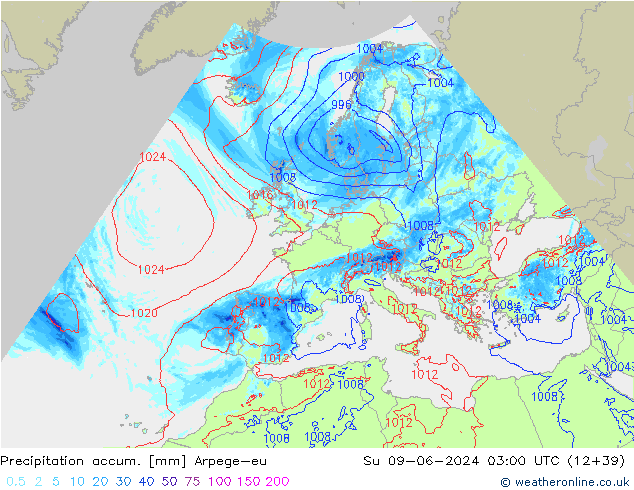 Precipitation accum. Arpege-eu Ne 09.06.2024 03 UTC