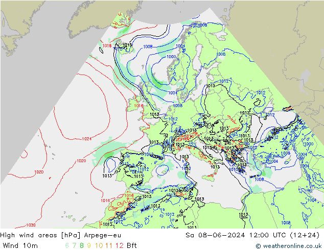 High wind areas Arpege-eu Sa 08.06.2024 12 UTC