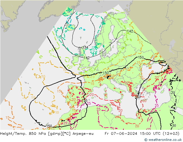 Yükseklik/Sıc. 850 hPa Arpege-eu Cu 07.06.2024 15 UTC