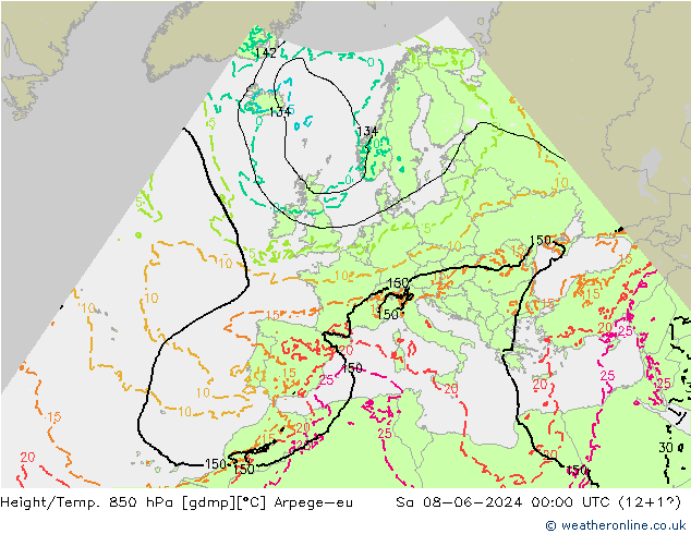 Height/Temp. 850 hPa Arpege-eu so. 08.06.2024 00 UTC