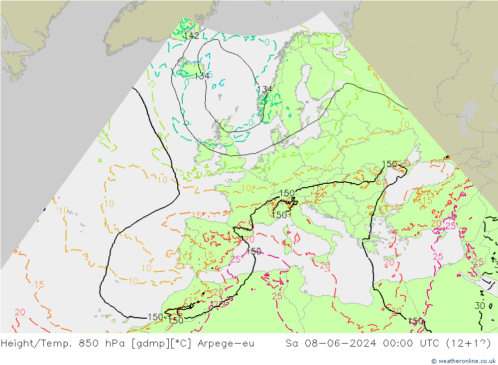 Geop./Temp. 850 hPa Arpege-eu sáb 08.06.2024 00 UTC