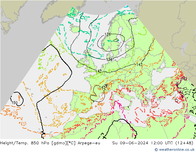 Yükseklik/Sıc. 850 hPa Arpege-eu Paz 09.06.2024 12 UTC