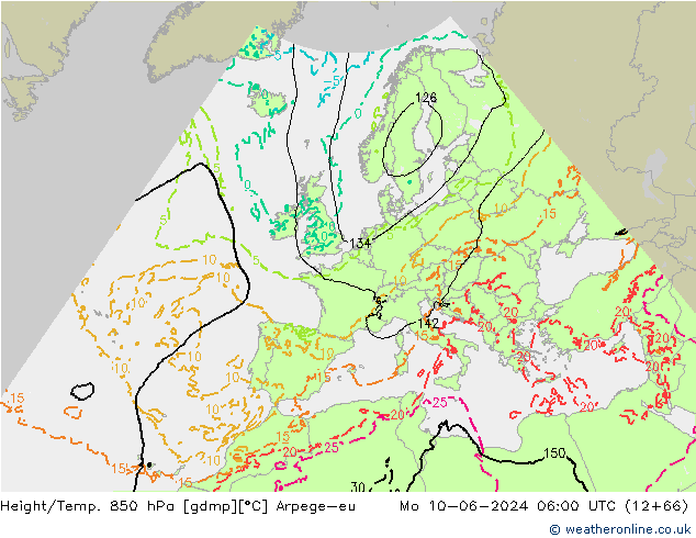 Height/Temp. 850 hPa Arpege-eu Mo 10.06.2024 06 UTC