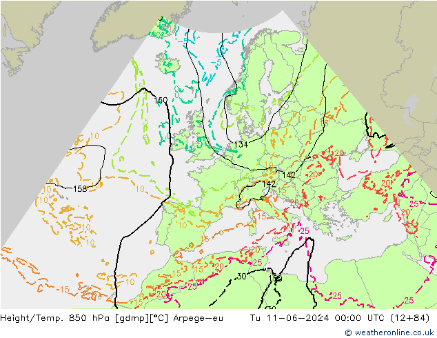 Height/Temp. 850 hPa Arpege-eu  11.06.2024 00 UTC