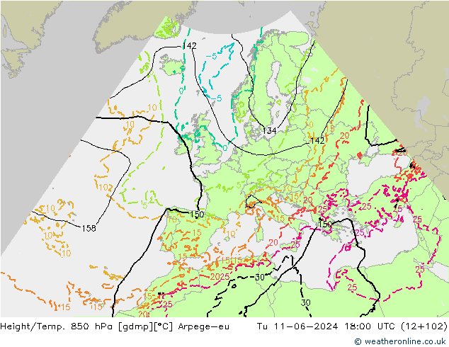 Height/Temp. 850 hPa Arpege-eu wto. 11.06.2024 18 UTC