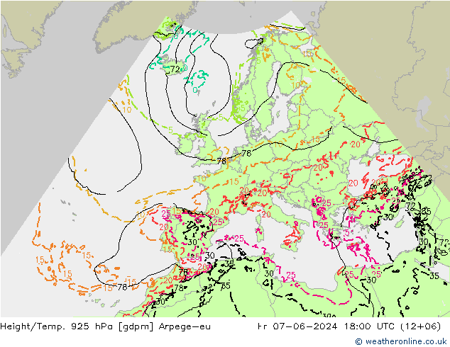 Height/Temp. 925 hPa Arpege-eu Fr 07.06.2024 18 UTC