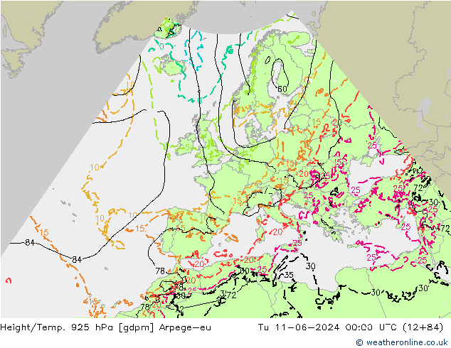 Height/Temp. 925 гПа Arpege-eu вт 11.06.2024 00 UTC