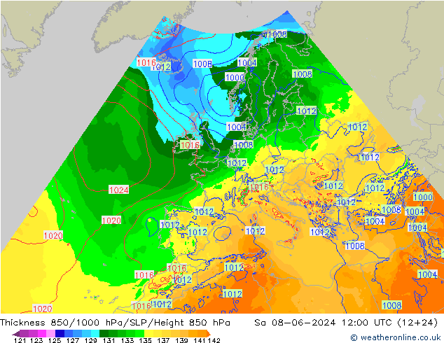 Thck 850-1000 hPa Arpege-eu Sáb 08.06.2024 12 UTC