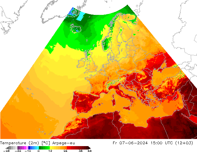 température (2m) Arpege-eu ven 07.06.2024 15 UTC