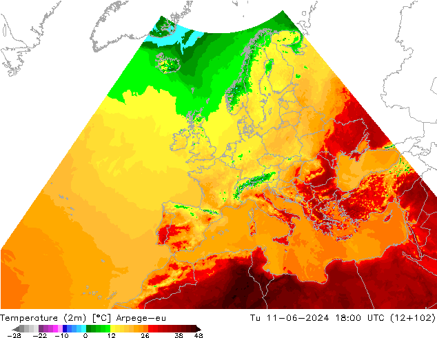 Temperatura (2m) Arpege-eu mar 11.06.2024 18 UTC