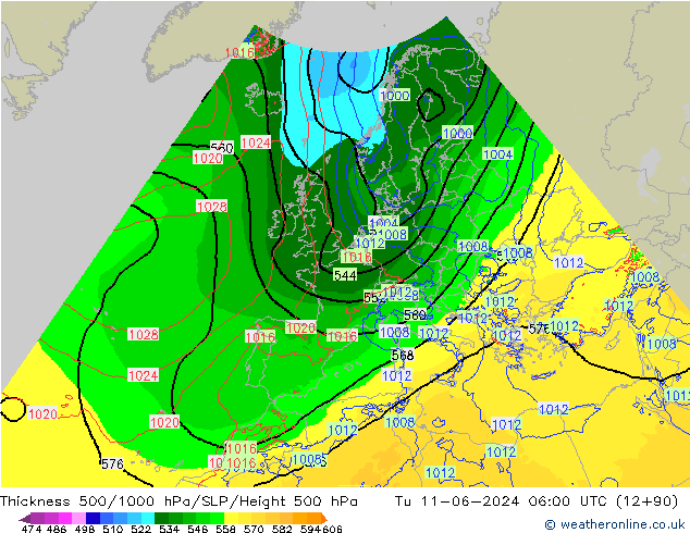 Thck 500-1000hPa Arpege-eu Tu 11.06.2024 06 UTC