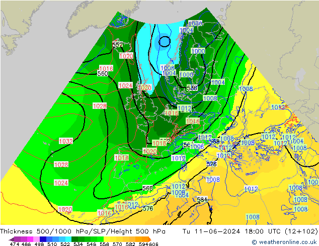 Thck 500-1000hPa Arpege-eu Tu 11.06.2024 18 UTC