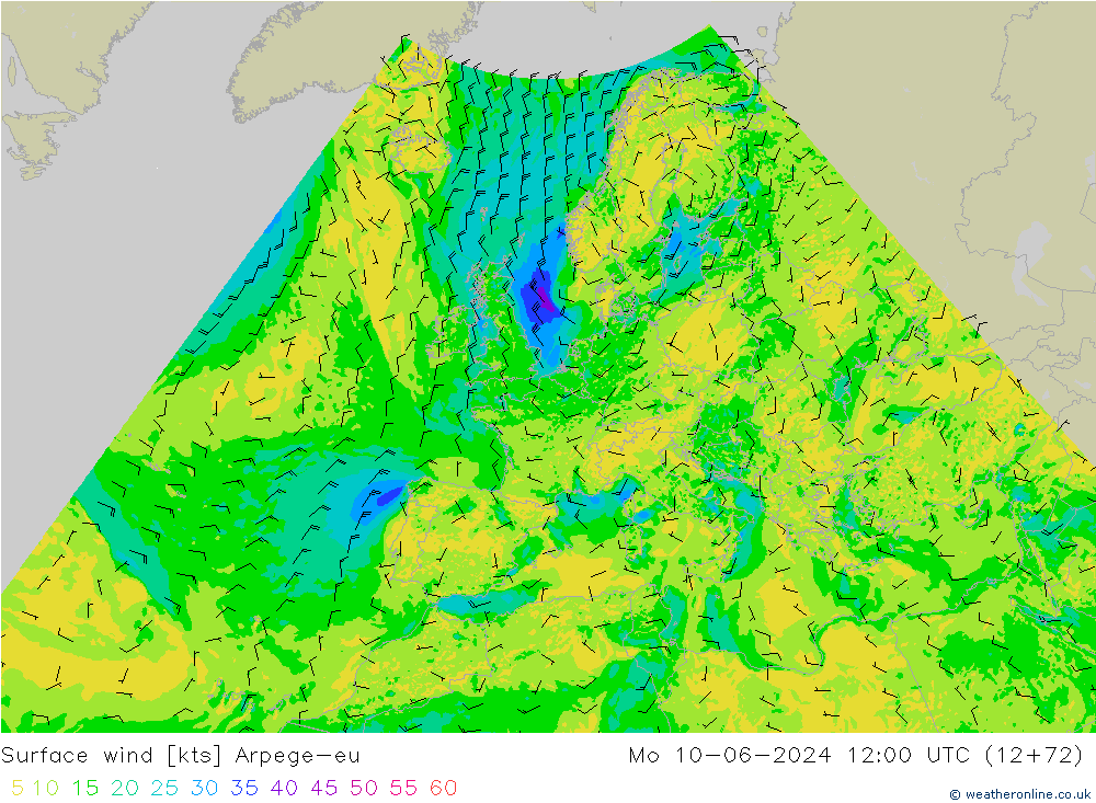 Rüzgar 10 m Arpege-eu Pzt 10.06.2024 12 UTC