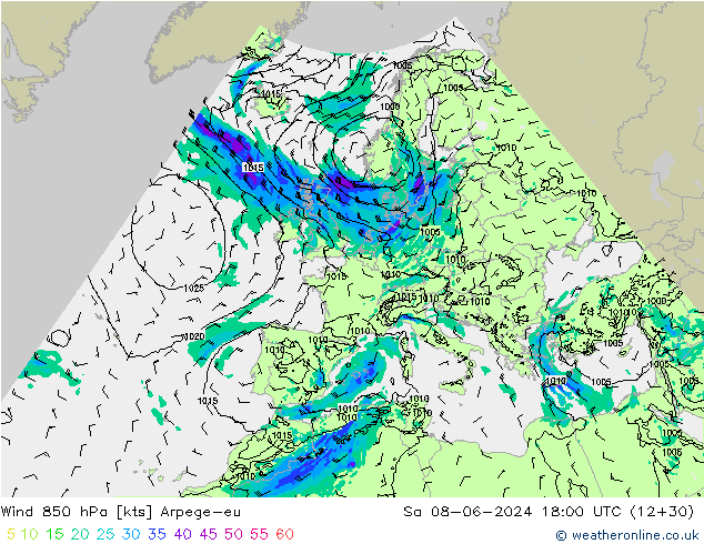 Rüzgar 850 hPa Arpege-eu Cts 08.06.2024 18 UTC