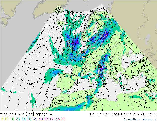 Wind 850 hPa Arpege-eu ma 10.06.2024 06 UTC