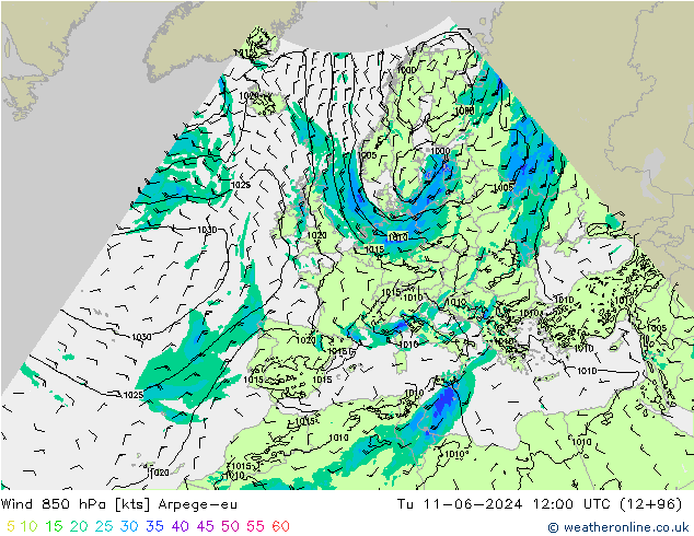 Wind 850 hPa Arpege-eu Di 11.06.2024 12 UTC