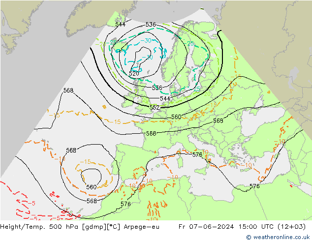 Height/Temp. 500 hPa Arpege-eu ven 07.06.2024 15 UTC