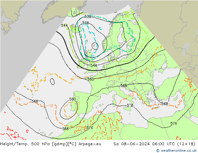 Height/Temp. 500 hPa Arpege-eu sab 08.06.2024 06 UTC