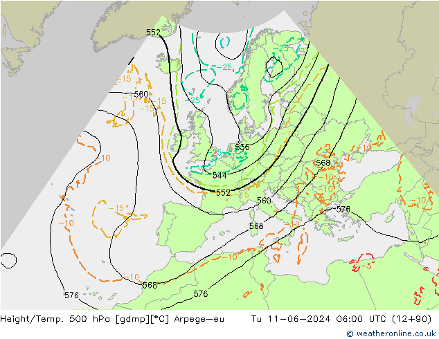 Yükseklik/Sıc. 500 hPa Arpege-eu Sa 11.06.2024 06 UTC