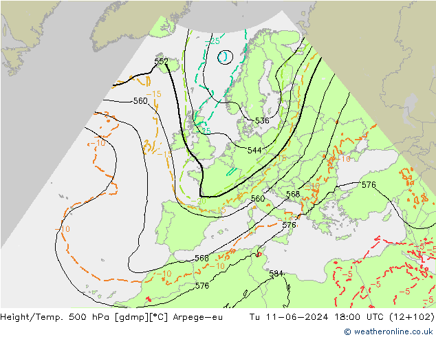 Geop./Temp. 500 hPa Arpege-eu mar 11.06.2024 18 UTC