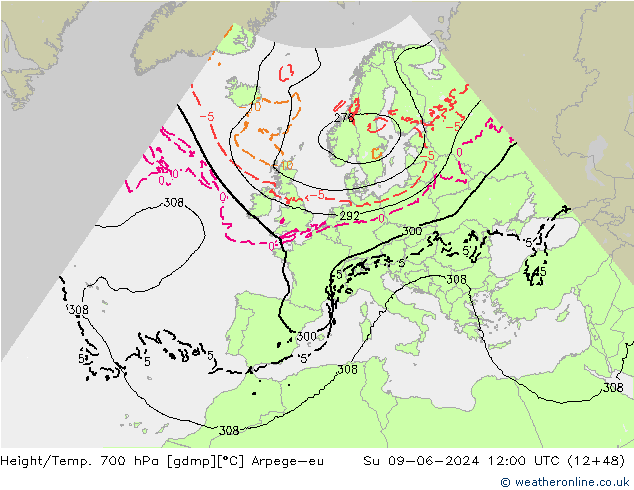 Height/Temp. 700 hPa Arpege-eu Su 09.06.2024 12 UTC