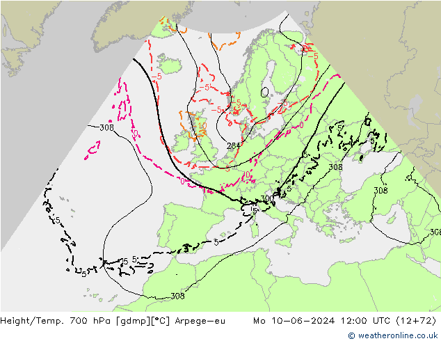 Height/Temp. 700 hPa Arpege-eu Mo 10.06.2024 12 UTC