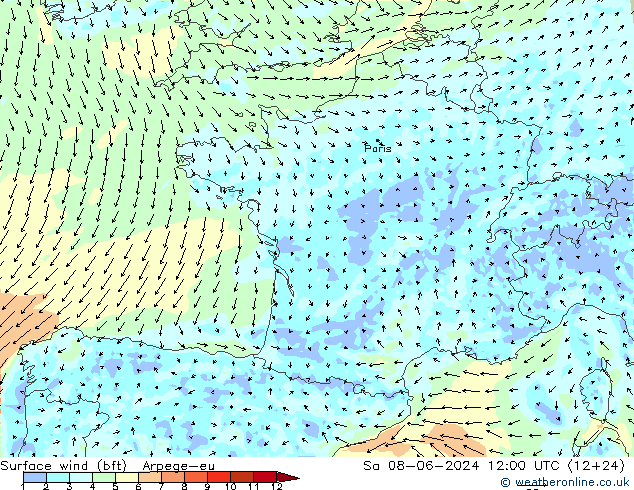 Rüzgar 10 m (bft) Arpege-eu Cts 08.06.2024 12 UTC